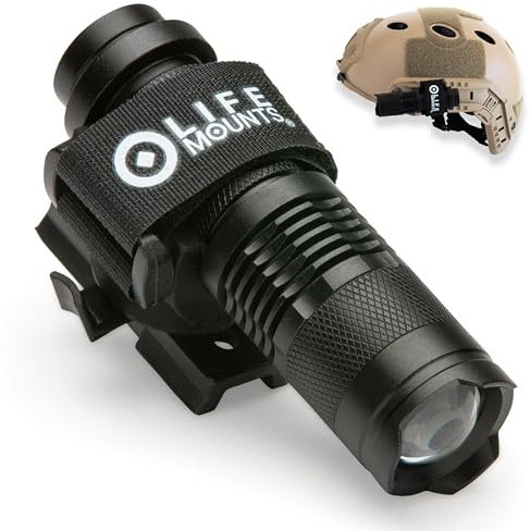 Life Mounts Tactical Rail Mount Flashlight - 3.5 in x 1.5 in, White LED - 1,000-Foot Beam & Multi-Mode Helmet Flashlight - 360-Degree Side Mount Helmet Lights - Weatherproof Design for Tactical Gear