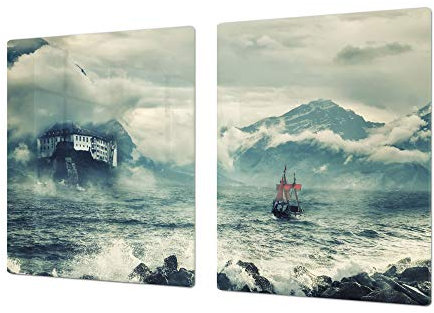 Gigantic Cutting Board and Cooktop Cover - Glass Kitchen Board;Single: 80 x 52 cm (31,5” x 20,47”); Double: 40 x 52 cm (15,75” x 20,47”); Series of Images DD05A