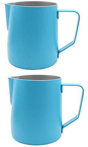 Abcsea 2 Stück Milchschaumkrug, Pitcher Krug Edelstahl, Schaumbecher für Kaffee und Latte Art, Schäumende Milch 600ml Blau