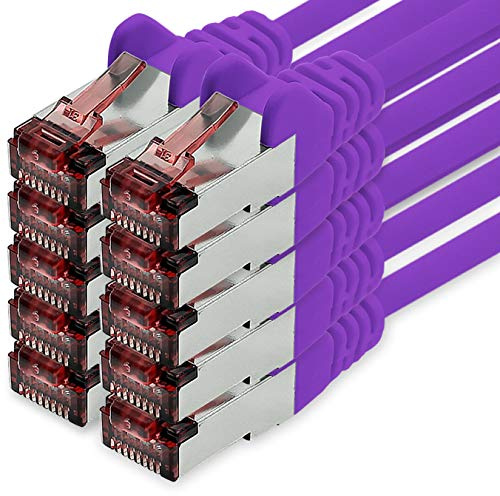 freiwerk Cable de red Cat.6 3m púrpura - 10 x Cable Ethernet Lankabel Cat6 Lan Cable de red Sftp Pimf Patch Cable 1000 Mbit s compatible con Cat5 Cat5e Cat6a Cat7 Cat8