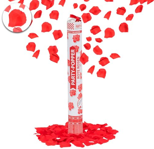 Party Factory – Konfettikanone Rote Rosen Party Popper 1er – Partygadgets Konfetti Kanone 40cm mit Schnipseln für Hochzeit, Valentinstag oder JGA – Bis 8m Flughöhe, für Innen & Außen