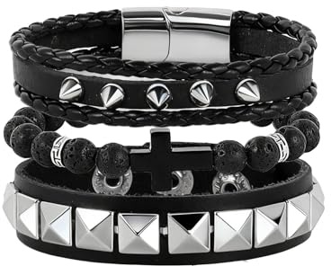 MILAKOO Punk Nieten Nieten Armbänder Rock Gothic geflochtenes Lederarmband für Unisex Cool Jewerlry