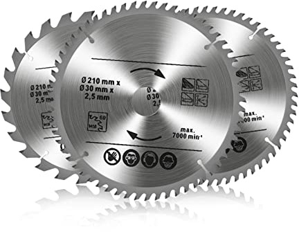 210mm Circular Saw Blade, High Carbide Alloy 3Pcs 24T, 48T, 60T TCT Saw Disc Blade with 30mm Bore, Universal High Hardened Sharp Circular Saw Blade for Natural Hard Soft Abrasive Wood Veneered Plywood