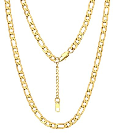 Bandmax Chaîne Figaro Homme Plaqué Or 50cm Collier Maille Doré 6mm Chain Necklace