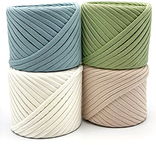 Bobilon Kit Häkelgarn 4 Knäuel Farbmix – Set New York | Knotenfreies Baumwoll-Bändchengarn-Set für Häkeln, Makramee & Weben – 4 Knäuel, 200 m gesamt