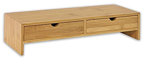 Osco Bamboo Monitor Stand Riser with 2 Drawers – Fully Assembled Sustainable MOSO Bamboo Desk Raiser for Computer or Laptop – Natural Wood Finish, 11×47×18 cm