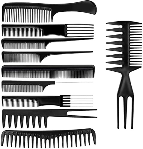 10 Pack Hair Combs Set - Anti Static Coarse Fine Toothed Tail Teasing Waves Pick Combs for Professional Hairdressing, Barbers & Salon