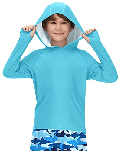 BesserBay Kinder UV Shirt Langarm Kapuzen mit UV-Shutz UPF 50+ Blau Schwimmshirt Bademode Rashguard 120