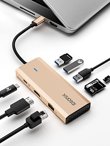 iDsonix Hub USB C 8 in 1, Adattatore Multiporta USB C in Alluminio Docking Station USB C con HDMI 4K a 60Hz, PD 100W, 1000M Ethernet, lettore di schede SD/TF per MacBook iPad Dell/Hp Laptop Oro rosa