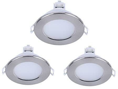 LEDLUX 3 Spots Led Encastrables Pour Placoplatre, Dimmable Avec Gradateur Triac, 220V 5W 550 Lumen, Ø87mm X 37mm, Trou 70mm, Etanche IP65, Connecteur Rapide (Nickel satiné, Blanc chaud 3000K)