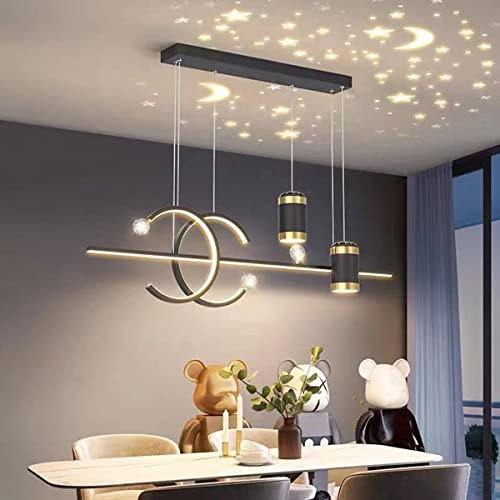 Bellastein Moderna Lampada a Sospensione LED per Tavolo da Pranzo - Design Stella Clear Sky, Altezza Regolabile, Telecomando (Nero)
