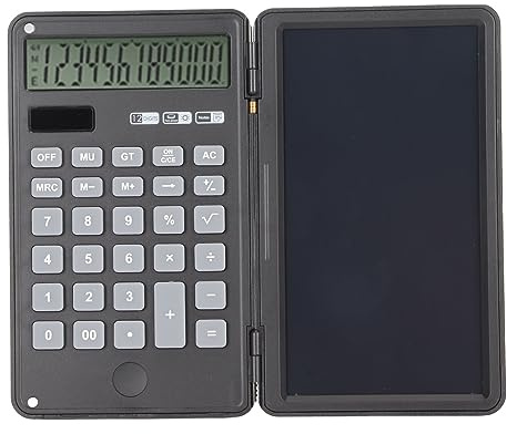 Taschenrechner mit Notizblock, 12-stelliger Tischrechner mit Großem Display, Batterie- und Solar-Basisrechner, Taschenrechner mit Hülle für Büro, Schule und Unternehmen (Schwarz)