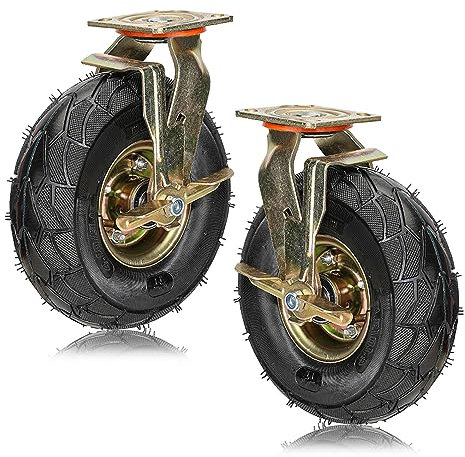 Schwerlastrollen 2 Stück Ø 200mm 250mm Luftreifen Gummi Rollen, 360 Grad Drehbar Leise Transportrolle Mit Bremse, Für Trolleys, Möbelroller Transportroller, Werkbank Rollen ( Color : Brake , Size : Ø