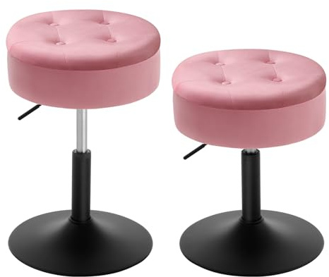 WOLTU Schminktisch Stuhl 2er Set, Sitzhocker mit Stauraum, Hocker Höhenverstellbar aus Bequemem Samt, 360° drehbar, Für Schlafzimmer, Wohnzimmer, Esszimmer, Rosa, BH329rs-2