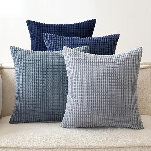 EMEMA Kordsamt Kissenbezug 45x45 Dekokissen Dunkelblau Granulat 4er Set | Sofakissen Dekorative Kissenbezüge Couchkissen Kissenhülle Weich Kissen Bezug Zierkissen für Sofa Couch Wohnzimmer