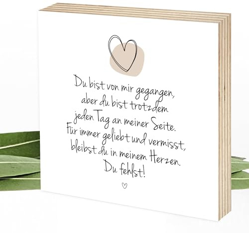 Wunderpixel® Holzbild Du fehlst - von mir gegangen - 15x15x2cm zum Hinstellen/Aufhängen, echtes Foto mit Spruch auf Holz - Wand-Bild Aufsteller - zur Erinnerung und Trost-spender