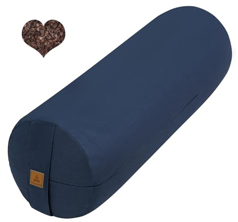 FelizMax Organic Buckwheat Bolster (24x9 in) Supportive Yoga Cushion for Restorative Yoga Accessories, Meditation, Reading & Floor Pillow - Large Round Cylinder (Navy Blue)