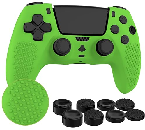 MyGadget Silikon Hülle kompatibel mit PS5 Controller - mit 8 Thumbsticks [ 2X Paar Hoch | 2X Paar Tief] - PlayStation 5 Dualsense Wireless Skin in Neon Grün