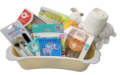 VIP Geschenk zur Geburt Geschenkkorb Taufgeschenk im Trittschemel (Neutral - Unisex)