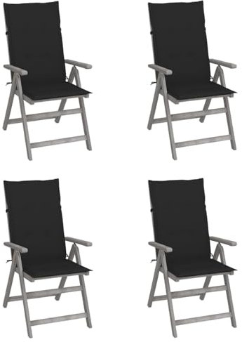 ZEYUAN Verstellbare Gartenstühle 4 STK. mit Auflagen, Gartenmöbel, Balkonstühle, Hochlehner, Balkonmöbel, Bistrostuhl, Balkonset, Garten Stühle, Armlehnenstuhl, Massivholz Akazie