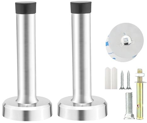 M JINGMEI 2 Pack Self Adhesive Door Stopper - Wall Mounted Rubber Bumpers with Screws for Kitchen, Garden, Room (Silver/95mm)