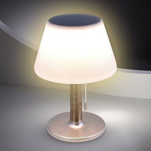 Spetebo LED Solar Tischlampe warm weiß silber - 27 x 19 cm - Outdoor Garten Deko Leuchte mit 3 Helligkeitsstufen - Solarleuchte Tisch Beleuchtung kabellos für Außen wasserfest