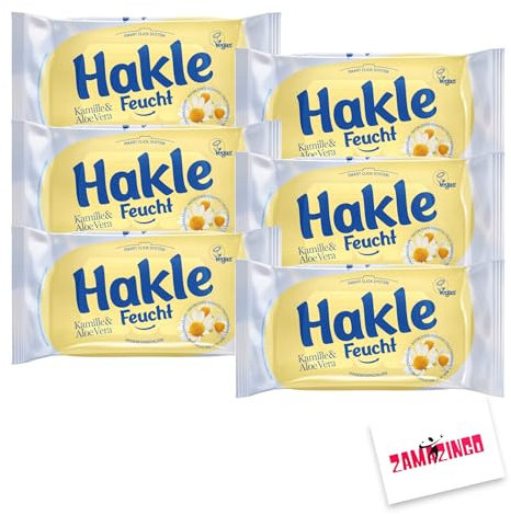 Hakle Feuchtes Toilettenpapier VEGAN Kamille & Aloe Vera 6 x 42 Blatt | Hygieneverschluss, biologisch abbaubar, Ohne Mikroplastik, Alkohol, Farbstoffe + Zama4Zingo Karte (Kamille & Aloe Vera)