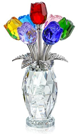 H&D HYALINE & DORA Colorful Crystal Rose Figurine - Rose Flower Gifts for Women - Wedding Party Collectible Figurines - Gift Box Included