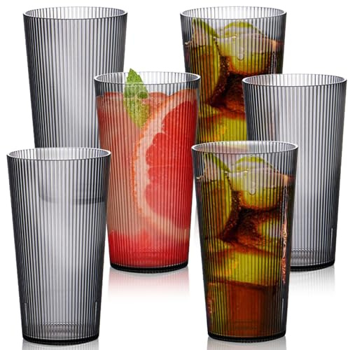 LOSYHU 500ml Plastic Tumblers Set of 6 Acrylic Drinking Glasses Unbreakable Acrylic Tumbler Glasses with Stripe Design, Premium Acrylic Cups Plastic Drinking Tumblers for Home, Parties or Everyday Use