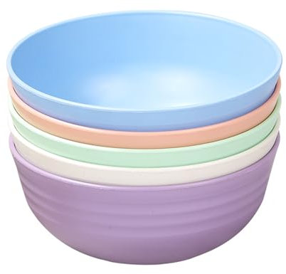 WHENZOO 5 Pcs Plastic Cereal Bowls, Unbreakable Plastic Small Salad Bowl, Lightweight Breakfast Bowls for Children, Dishwasher & Microwave Safe for Salad Noodle, Soup, Pasta