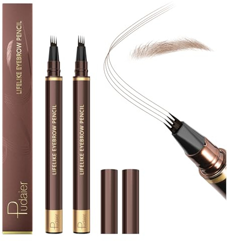 2 Pack Eyebrow Pen, Waterproof Microblading Eyebrow Pencil, 4 Tip Precise Eye Brow Makeup Pen for Women to Effortlessly Create Hair Like Natural Brows, Non Dry Out and Last All Day (Light Brown)