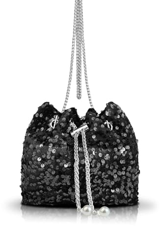 AfitLulu Pailletten Clutch Damen Glitzer Abendtasche Kettentasche, Stilvoll Handtasche Klein Umhängetasche Crossbody Bag mit Abnehmbarer Kette für Termine Parties Bankett (Schwarz)