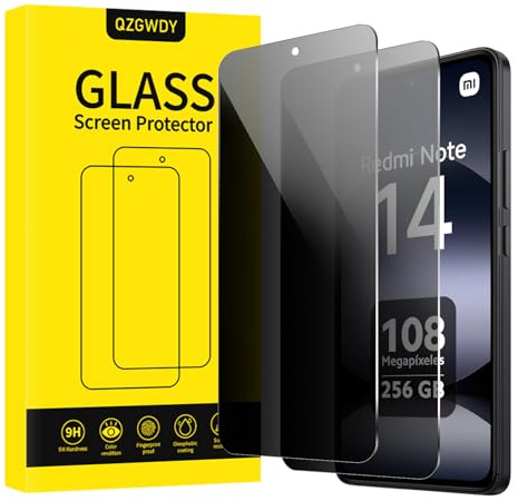 QZGWDY Verre Trempé Anti-Espion pour Xiaomi Redmi Note 14, Lot de 2 Film Protection Écran Vitre Protecteur Protege Sans Bulles, Dureté 9H, Facile à Installer