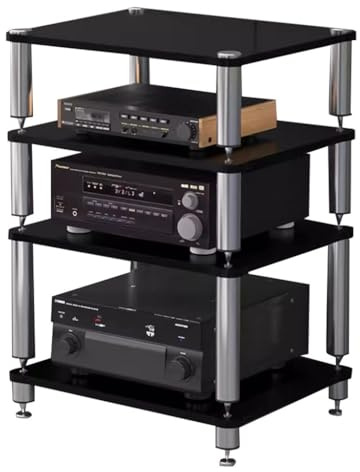 Easnuroz HIFI-Audio-Schrank 2/3/4-stöckiger HIFI-Plattenspieler-Ständer HiFi-Racks Und -Ständer Audio-Rack-Schrank AV-Regal TV-Tisch Für Verstärker/Turntable/Sky Box/Drucker(Schwarz,60*48*76cm(4Tier))