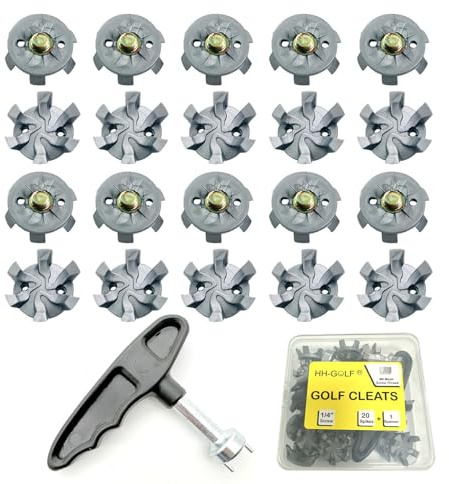 HH-GOLF Lot de 21 crampons de rechange pour chaussures de golf avec 20 crampons et 1 clé, filetage à vis en métal de 6 mm de diamètre, facile à installer sur les chaussures de golf et de cricket