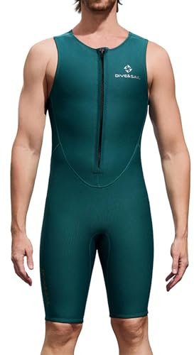 Kvysinly Combinaison de Plongée Courte Hommes Néoprène 2mm sans Manches Shorty Wetsuit pour Plongée Natation Sports Aquatiques Vert foncé XXL