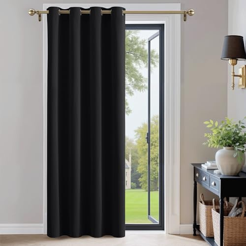 PONY DANCE Türvorhang Blickdicht Schlafzimmer Ösenschal H220 x B140 cm | Schwarz, Verdunkelungsvorhang, 1er Set, Thermo Vorhang gegen Hitze, Gardinen Wohnzimmer, Sicht- und UV-Schutz, Abdunkelnd