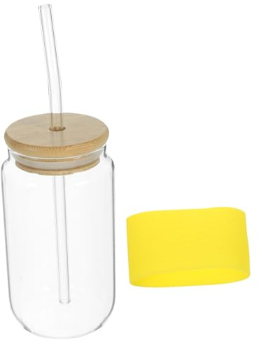 UKCOCO Tasse à Boisson en Verre avec Paille Réutilisable Facile à Nettoyer et Portable 380ml pour Activités de Camping et Boissons Froides