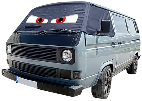 UK Custom Covers Kompatibel mit VW Transporter T3 Scheibenfolie mit Augen Frontscheibenabdeckung (Screen Wrap Style: mit Augen, Marineblau)
