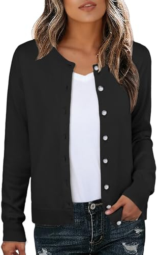 GRECERELLE Womens Soft Cardigans Elegant Lightweight Long Sleeve Ladies Cardigan Knit Jumper Pearl Button Down Sweaters for Women UK, Autumn, Winter, Dating and Party