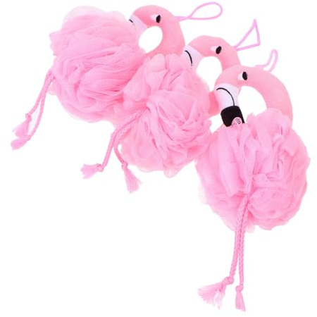 Healvian Palline da Bagno e Pulizia Profonda per Bagni e Hotel 3pezzi a Forma di Fenicottero Rosa in Pe Palline da Doccia Morbide Massaggio Delicato per Bambini
