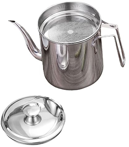 Toyvian Pot Filtre Résidus Huile Inoxydable avec Passoire Fine et Bec Verseur Long Récipient de Stockage et Filtration de Graisse pour Cuisine