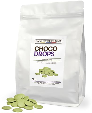 Cacao V Delta Cobertura profesional de Chocolate Verde Sabor Pistacho 1kg para Repostería – Callets Sucedáneos Fácil de Fundir para Tartas, Cake Pops, NO Necesidad Templado