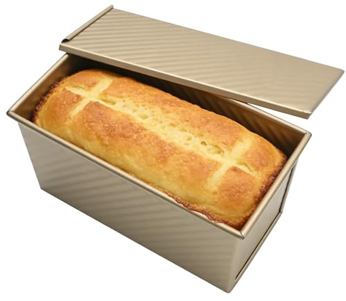 MospdyGear Non-Stick Wavy Lid Toaster Pan 1lb(450g), Loaf Tin, Pullman Loaf Tin, Bread Baking Pan 21.5 x 12 x 11.7 cm, Suitable for Home Baking and Professional Bakeries