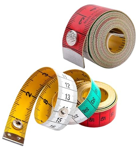 2 Pack Soft Tape Measure Sewing for Body with Snap Button, 150cm/60 Inch Sewing Tape Measure for Tailors, Flexible Fabric Ruler for Weight Loss & Dressmaking - Dual Sided Metric & Imperial, Stay Organ