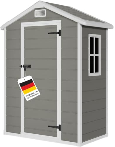 STEELSØN Novara Gerätehaus 134x103 cm, Grau, Satteldach & Fenster, rostfrei | Gartenschuppen aus Kunststoff, Gartenhaus 202x103x134 cm (HxTxB), Geräteschuppen, Gartenhütte wetterfest, Schuppen für Garten