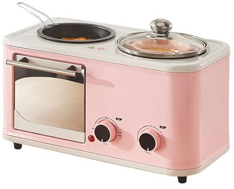 Máquina de desayuno, aparato de cocina multifuncional 4 en 1 con horno, sartén, vaporera y olla de fideos, 1200 W, capacidad de 5 litros, perilla de temporizador de 0 a 60 minutos