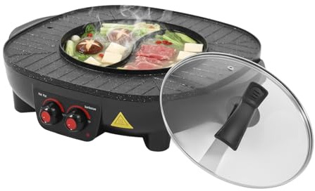 2 in 1 Hotpot e grill, 3 l, multifunzione Hot Pot e Bbq, griglia da tavolo, non stick, temperatura senza fumo, regolabile, professionale rotondo Hot Pot per feste in famiglia