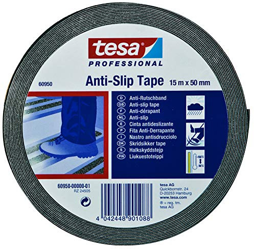Tesa Antirutsch Klebeband - Anti Rutsch Streifen ideal als Treppen Rutschschutz, 50mm x 15m schwarz