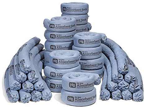 PIG Blue Absorbent Sock | Form Barrier & Prevent Spills | Absorbs up to 95 oz per Sock | ext. Dia. 3 x 4' L | 40 Count | 4048